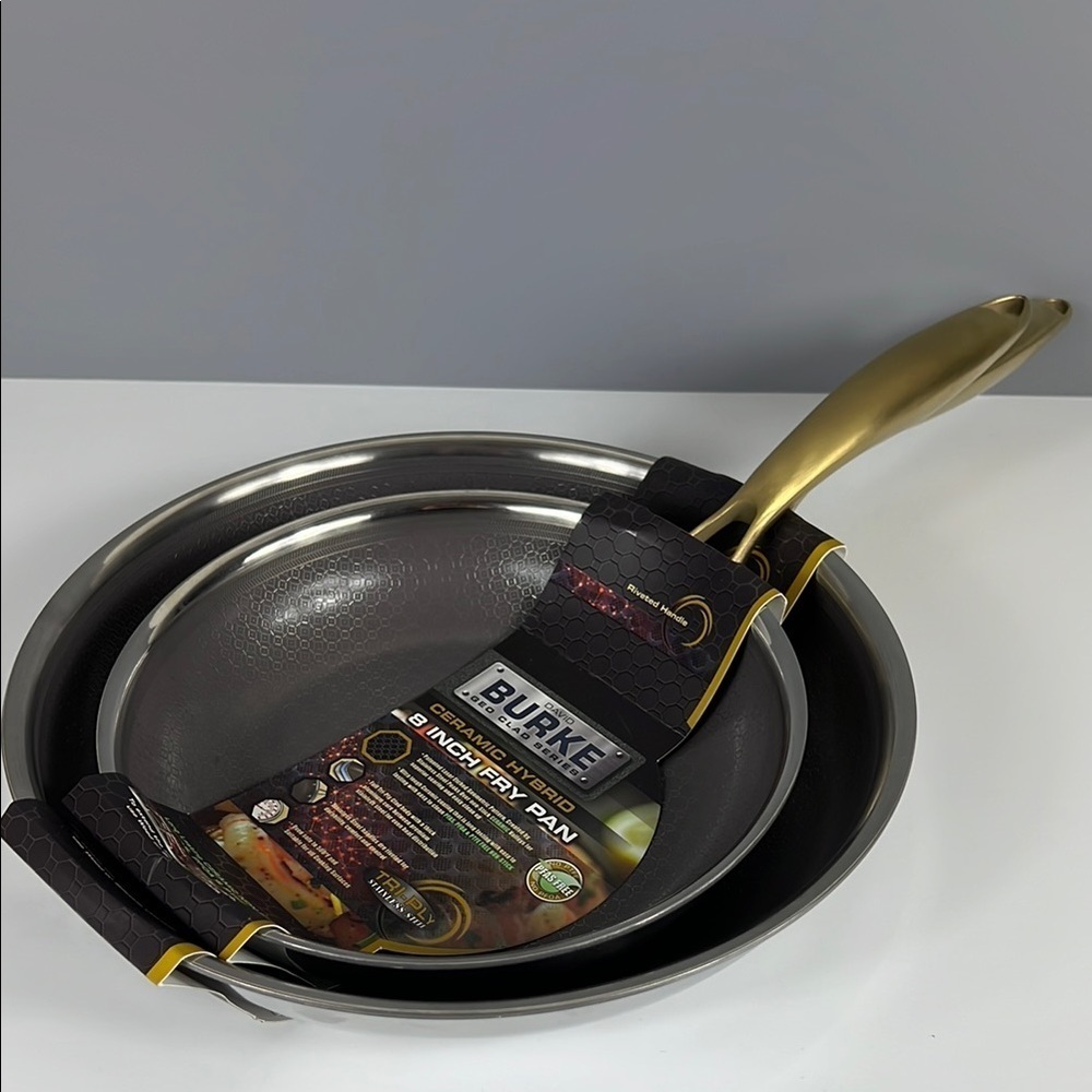 David Burke Ceramic Hybrid 8" 10" Heavy Stainless Steel Skillet Frying Pans NEW